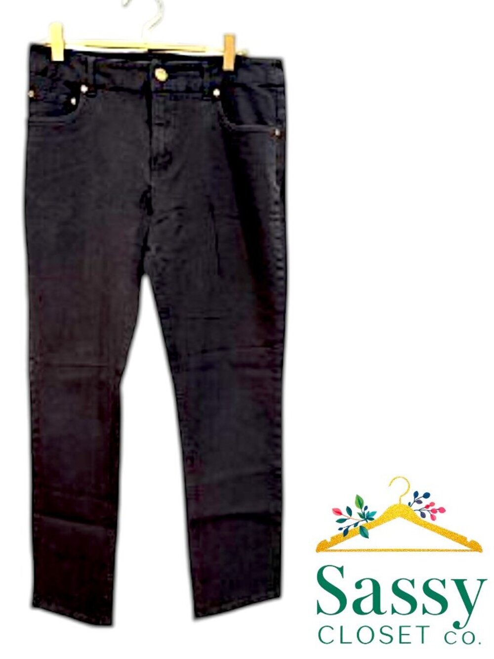 Eric Black Cropped Skinny Jeans Rose Gold Grommet Detail Women’s 10 EUC